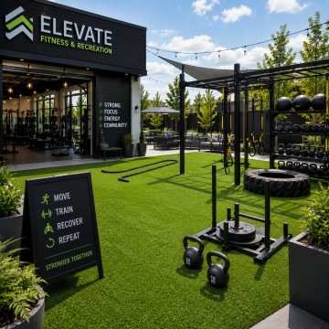 Commercial fitness & recreation - Modern outdoor gym with synthetic turf and equipment