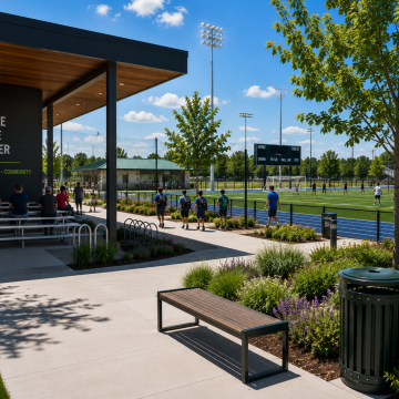 Public Sport facilities. Artificial Grass. Community sports complex on a sunny day