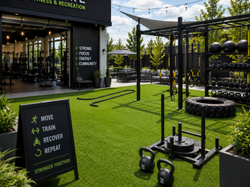 Commercial fitness & recreation - Modern outdoor gym with synthetic turf and equipment