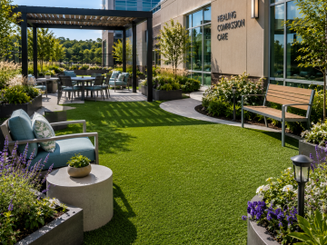 Contemporary healing garden courtyard - commercial healthcare synthetic turf