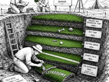 Archaeologists uncover layers of synthetic turf applications representing the history of artificial grass demand.