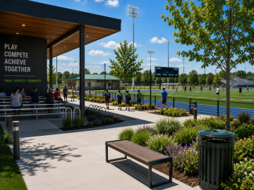 Public Sport facilities. Artificial Grass. Community sports complex on a sunny day
